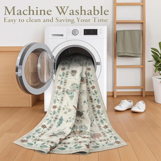 Lahome Insect Print Washable Area Rugs 5x7, Soft Rugs for Living Room Ultra-Thin Non-Shedding Modern Bedroom Rug, Throw Rug Large Carpet for Dining Room Nursery Vionnet(5'x7',Beige)