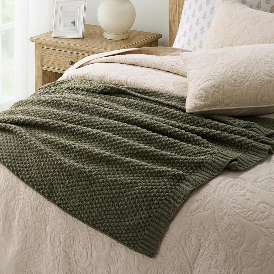 EVERGRACEHOME Chunky Chenille Knit Throw Blanket for Couch, Soft Luxurious Moss Stitch Chair Blankets for Bed, Cozy Decorative Farmhouse Knitted Throws for Sofa, Olive Green, 50" x 60"