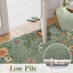 Lahome Floral Runners for Hallways, 2X6 Kitchen Runner Rug Ultra-Thin Soft, Non-Slip Hallway Rug Stain Resistant Boho Low-Pile Carpet for ‎Laundry Bathroom Bedroom Flore (2x6ft,Green)