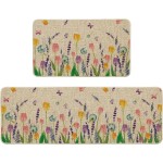 Artoid Mode Lavender Tulip Spring Kitchen Mats Set of 2, Seasonal Flower Summer Home Decor Low-Profile Kitchen Rugs for Floor - 17x29 and 17x47 Inch