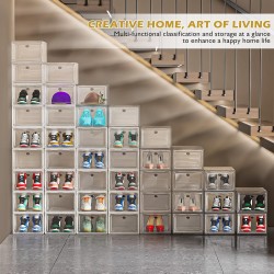12 Pack Clear Shoe Storage Organizer with Magnetic Door,Stackable Plastic Shoe Boxes for Sneakers,Boots,and Heels,Space-Saving Foldable Shoe Rack for Closet,Durable Shoe Cabinet Organizer,White 12 Pack Clear Shoe Storage Organizer with Magnetic Door,Stackable Plastic Shoe Boxes for Sneakers,Boots,and Heels,Space-Saving Foldable Shoe Rack for Closet,Durable Shoe Cabinet Organizer,White