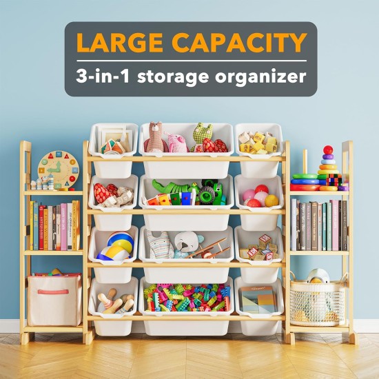 SpaceAid Toy Storage Organizer with 6 Shelves and 12 Bins, Bookshelf/Bookcase, Kids Bin Shelf, Toys Box for Playroom Organization for Bedroom & Room Decor, White, 52.3" W