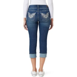 WallFlower Women's Luscious Curvy 23.5" Crop Mid-Rise Bling Insta Stretch Juniors (Standard and Plus)