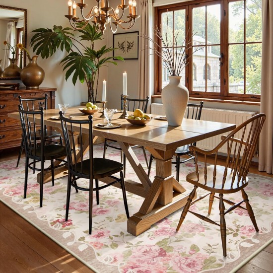 Lahome Floral Washable Rugs 5x7,Rugs for Living Room Boho Area Rug,Vintage Rugs for Bedroom Girls Non Slip Low Pile Ultra-Thin Large Carpet for Farmhouse,Dining Room,Kids Playroom Nina (5'X7',Beige) Lahome Floral Washable Rugs 5x7,Rugs for Living Room Boho Area Rug,Vintage Rugs for Bedroom Girls Non Slip Low Pile Ultra-Thin Large Carpet for Farmhouse,Dining Room,Kids Playroom Nina (5'X7',Beige)