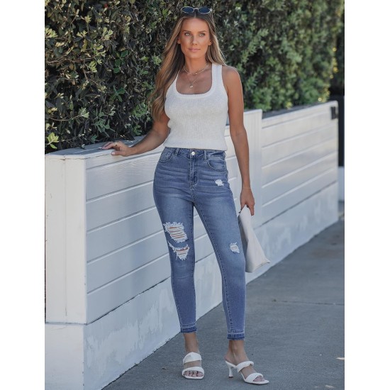 luvamia Cropped Jeans for Women Skinny Trendy High Waisted Distressed Ripped Stretchy Denim Pants Destroyed Jeggings