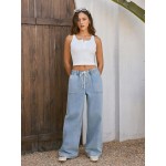 CIDER Womens Drawstring Baggy Wide Leg Jeans High Elastic Waist Boyfriend Jeans with Deep Pockets Trendy Denim Pants CIDER Womens Drawstring Baggy Wide Leg Jeans High Elastic Waist Boyfriend Jeans with Deep Pockets Trendy Denim Pants