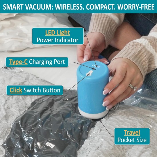 Cozy Essential Travel Vacuum Storage Bags with Rechargeable Cordless Electric Pump, Space Saver Bags for Luggage, Suitcase, Carry-On, for Clothes, Blankets, Comforters, Pillows, 26 Combo