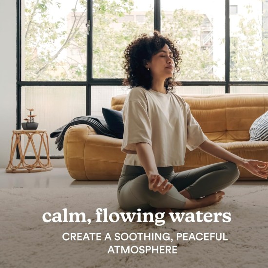 Homedics Golden Dew Relaxation Tabletop Water Fountain with 3 Tiers, Natural River Rocks, and a Quiet Pump for Soothing Zen Ambiance in Your Home or for Office Décor, Powered by 2 AA Batteries