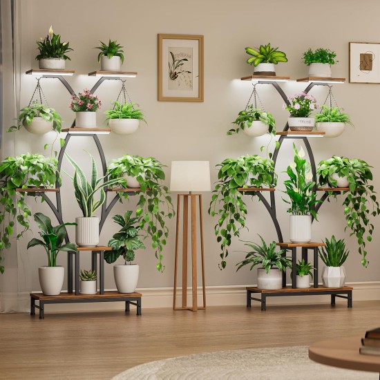 Plant Stand Indoor with Grow Lights - 7 Tiered Metal Corner Shelf for Multiple Plants, 63" Corner Plant Stand for Indoor Plants, X-Shaped Plant Rack for Home, Living Room, Office & Patio Decor