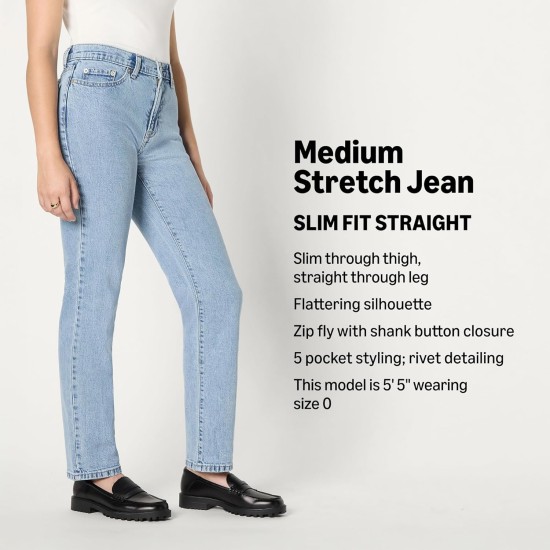 Amazon Essentials Women's Medium Stretch Slim-Fit Mid-Rise Straight Leg Jeans