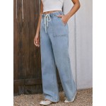 CIDER Womens Drawstring Baggy Wide Leg Jeans High Elastic Waist Boyfriend Jeans with Deep Pockets Trendy Denim Pants CIDER Womens Drawstring Baggy Wide Leg Jeans High Elastic Waist Boyfriend Jeans with Deep Pockets Trendy Denim Pants