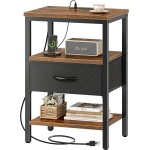 SUPERJARE Nightstand with Charging Station, Bed Side Table with Adjustable Fabric Drawer, Night Stand for Bedroom, 3-Tier Storage End Table, for Living Room, Rustic Brown and Black SUPERJARE Nightstand with Charging Station, Bed Side Table with Adjustable Fabric Drawer, Night Stand for Bedroom, 3-Tier Storage End Table, for Living Room, Rustic Brown and Black