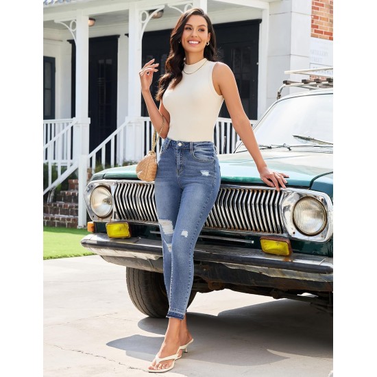 luvamia Cropped Jeans for Women Skinny Trendy High Waisted Distressed Ripped Stretchy Denim Pants Destroyed Jeggings