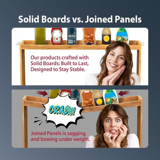 IIIOIIIA Bamboo Over the Stove Spice Shelf for Kitchen, 31.5" Spice Rack Organizer Shelf with 6 hooks, 11.4" Height Extra Storage Countertop, Easy to Assemble