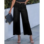 GRAPENT Cropped Jeans for Women Trendy 2026 Wide Leg High Waisted Patch Pocket Stretchy Denim Pants Short Trouser Jeans