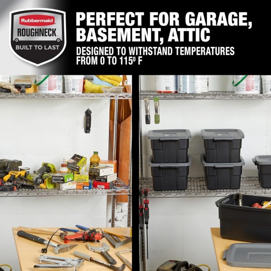 Rubbermaid 6-Pack Heavy Duty Durable 3 GAL Totes for Storage with Snap Lids and Handles, Plastic Storage Bins Stackable Black Gray for Home and Garage (3 GAL - 6 Pack Solid Black and Grey) Rubbermaid 6-Pack Heavy Duty Durable 3 GAL Totes for Storage with Snap Lids and Handles, Plastic Storage Bins Stackable Black Gray for Home and Garage (3 GAL - 6 Pack Solid Black and Grey)