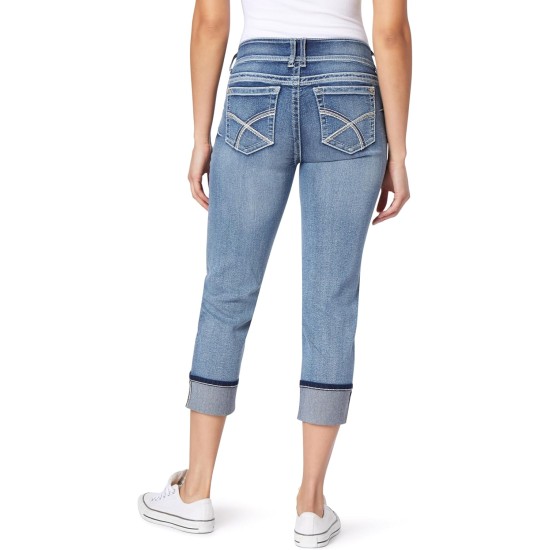WallFlower Luscious Curvy 23.5” Mid-Rise Cropped Jeans for Women, Insta Stretch Denim Juniors Jeans