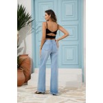 FLYING BANANA Women's High Rise Wide Leg Baggy Stretchy Loose Flare Bell Bottom Denim Jeans