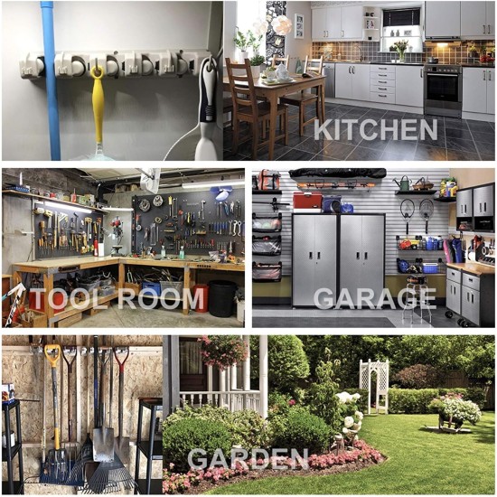 IMILLET 2 Pack Mop and Broom Holder, Wall Mounted Organizer Mop and Broom Storage Tool Rack with 5 Ball Slots and 6 Hooks (Black)