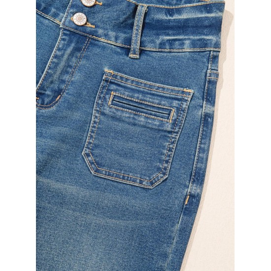 Sidefeel Women's Wide Leg Jeans High Waisted Tummy Control Stretchy Pockets Front Straight Leg Jeans