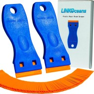 2PCS Plastic Razor Blade Scrapers with 100 Blades – LINKOceans Safe Adhesive Remover for Stickers, Decals, Labels, Caulk & Gaskets on 3D printer beds,Glass,car or Windows Non Scratch Cleaning Tool