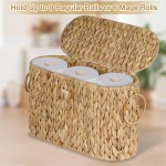 efluky Toilet Paper Storage Basket, Water Hyacinth Slim Toilet Paper Holder with Lid- Holds Up to 9 Mega Rolls, Home Bathroom Decor Organizer