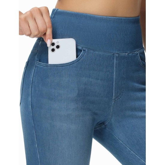 THE GYM PEOPLE Women's High Waisted Jeggings Pants Stretchy Tummy Control Skinny Jean Leggings with Pockets