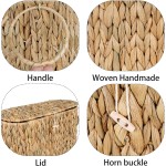 efluky Toilet Paper Storage Basket, Water Hyacinth Slim Toilet Paper Holder with Lid- Holds Up to 9 Mega Rolls, Home Bathroom Decor Organizer