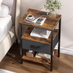 SUPERJARE Nightstand with Charging Station, Bed Side Table with Adjustable Fabric Drawer, Night Stand for Bedroom, 3-Tier Storage End Table, for Living Room, Rustic Brown and Black SUPERJARE Nightstand with Charging Station, Bed Side Table with Adjustable Fabric Drawer, Night Stand for Bedroom, 3-Tier Storage End Table, for Living Room, Rustic Brown and Black
