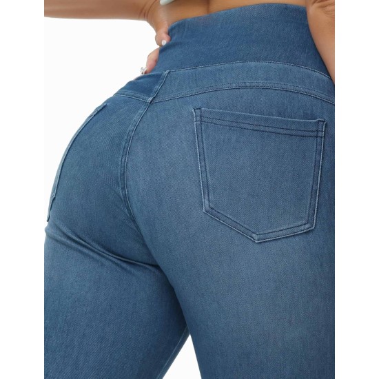 THE GYM PEOPLE Women's High Waisted Jeggings Pants Stretchy Tummy Control Skinny Jean Leggings with Pockets