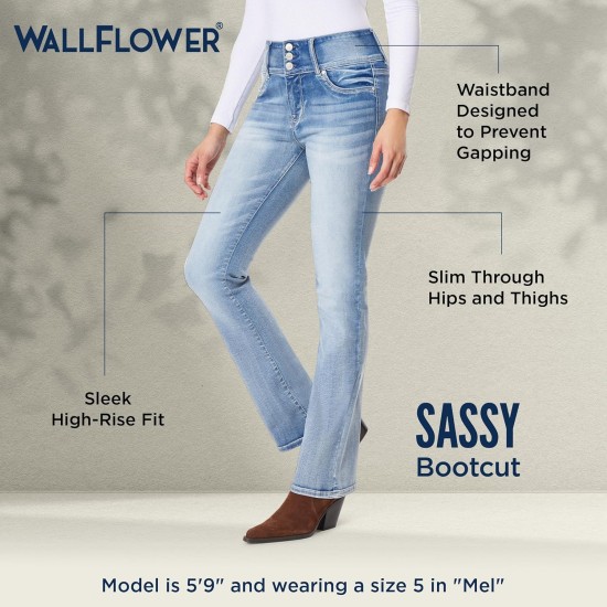 WallFlower Women's Sassy Bootcut High Rise Insta Soft Juniors Jeans