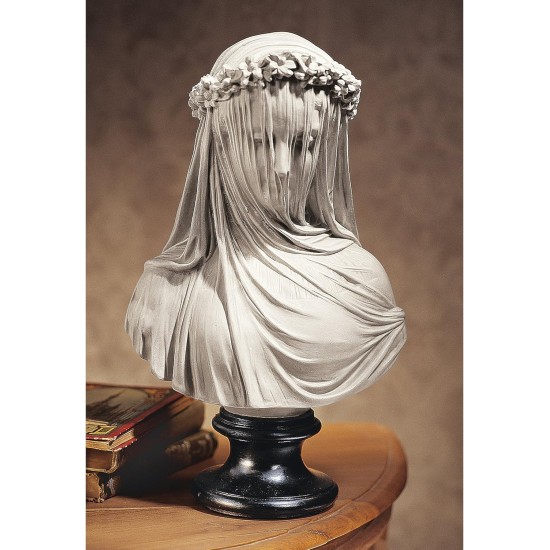 Design Toscano Veiled Maiden Indoor Bust Statue, 9 Inch Wide, 14 Inch Tall, Cast Stone Resin, Antiqued White Finish with a Black Painted Base